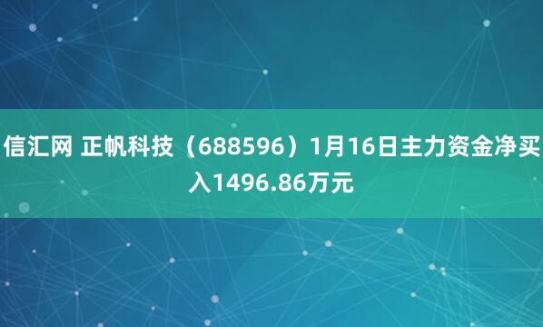 信汇网 正帆科技（688596）1月16日主力资金净买入1496.86万元